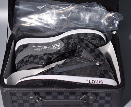 Custom Off-White x Air Jordan 1 Louis Vuitton 'OFF LOUIS' Grey