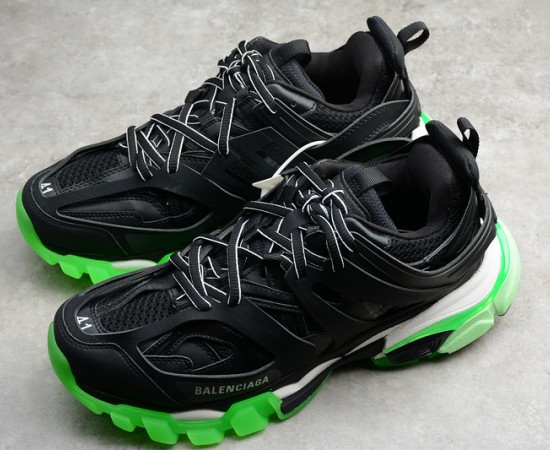 Balenciaga Track Glow Trainer Shoes Black Neon Green