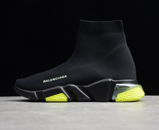 Balenciaga Speed Lt Clear Sole Knit Sock Sneakers Black Volt